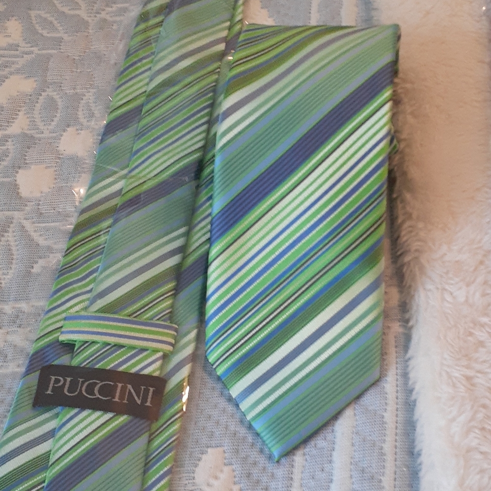 Puccini mens tired NWT in plastic green blue handmade gift or grab bag option